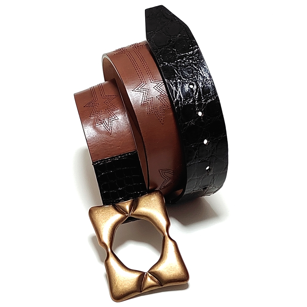 90★クロコダイル★ドルチェ&ガッバーナ★ベルト★DOLCE&GABBANA★デカ バックル★ダークブラウン★茶色★ブラウン★ドルガバ★イタリア製拍卖