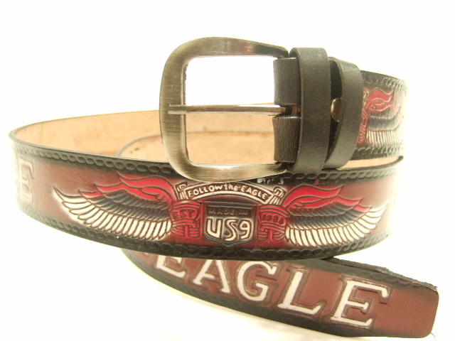 s横浜最新 EAGLE鷲イーグルUS9♪魅惑の本革1枚革レザーベルト濃茶 106〜111センチ ベルト穴有り 送料350円 ξBckξξ ξreξ ξ9拍卖