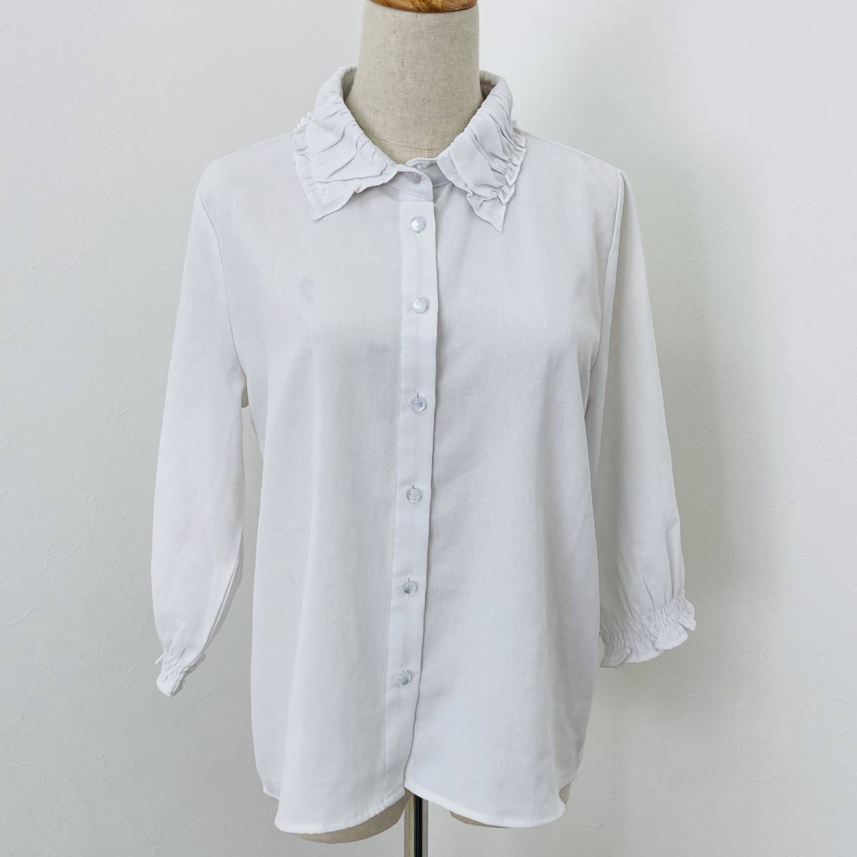 a00406 SHEENA DEL RAY シーナデレイ ブラウス シャツ 七部丈 襟フリル 薄手 Mサイズ レディース ホワイト 大人可愛い 華やか 上品 万能拍卖