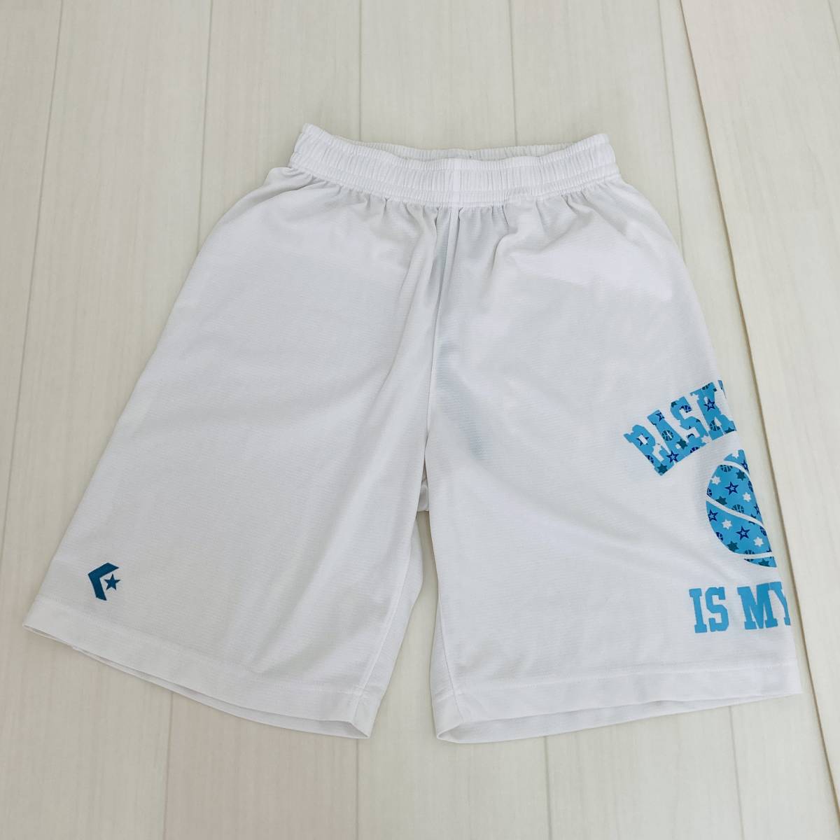 a00504 美品 CONVERSE コンバース ハーフパンツ ショートパンツ ウエストゴム バスケット 部活 サイズL ホワイト ロゴ刺繍 スポーツ 万能拍卖