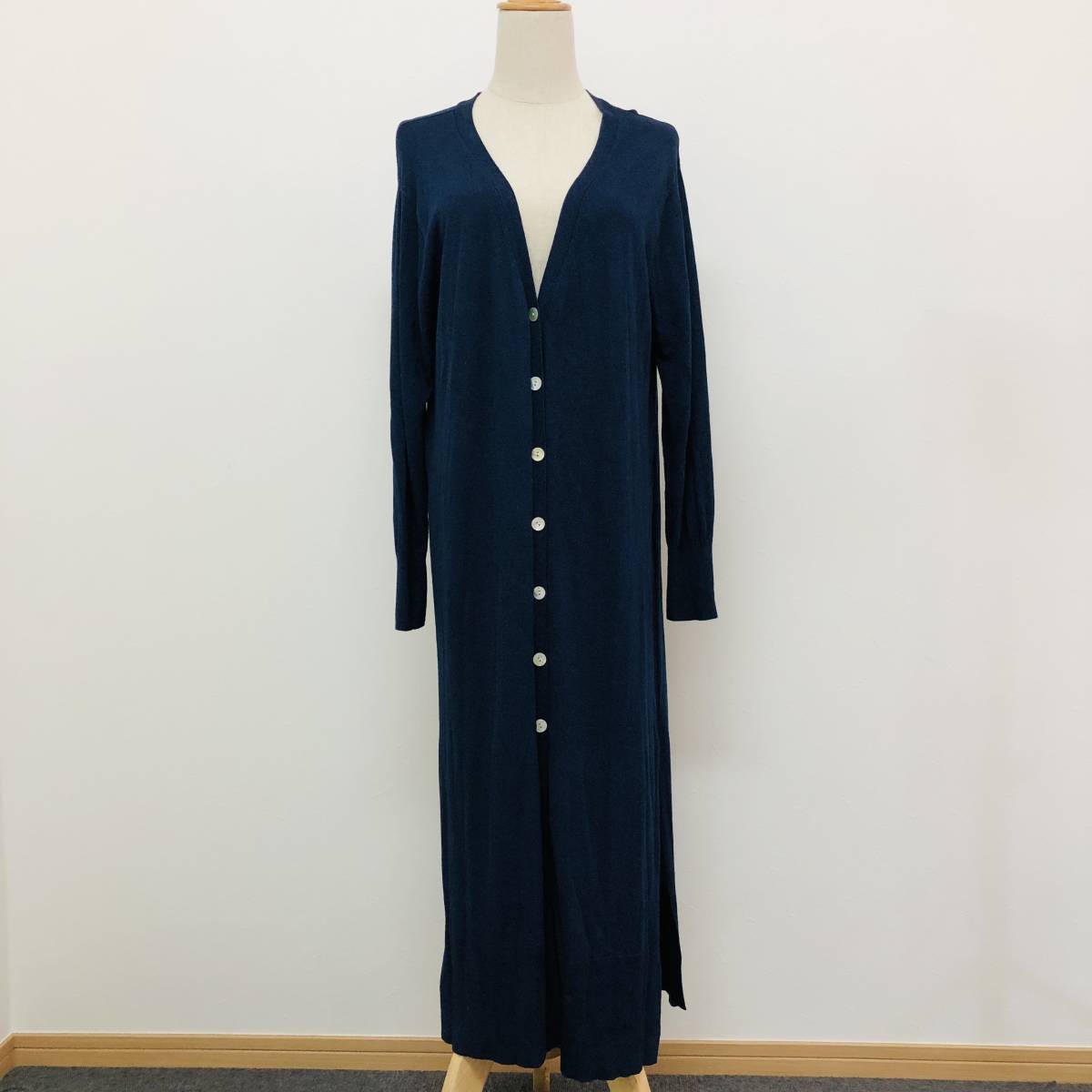 a00640 美品 AMERICAN HOLIC アメリカンホリック カーディガン ロング丈 シンプル M ネイビー 紺 無地 レディース 万能 ナチュラル お洒落拍卖