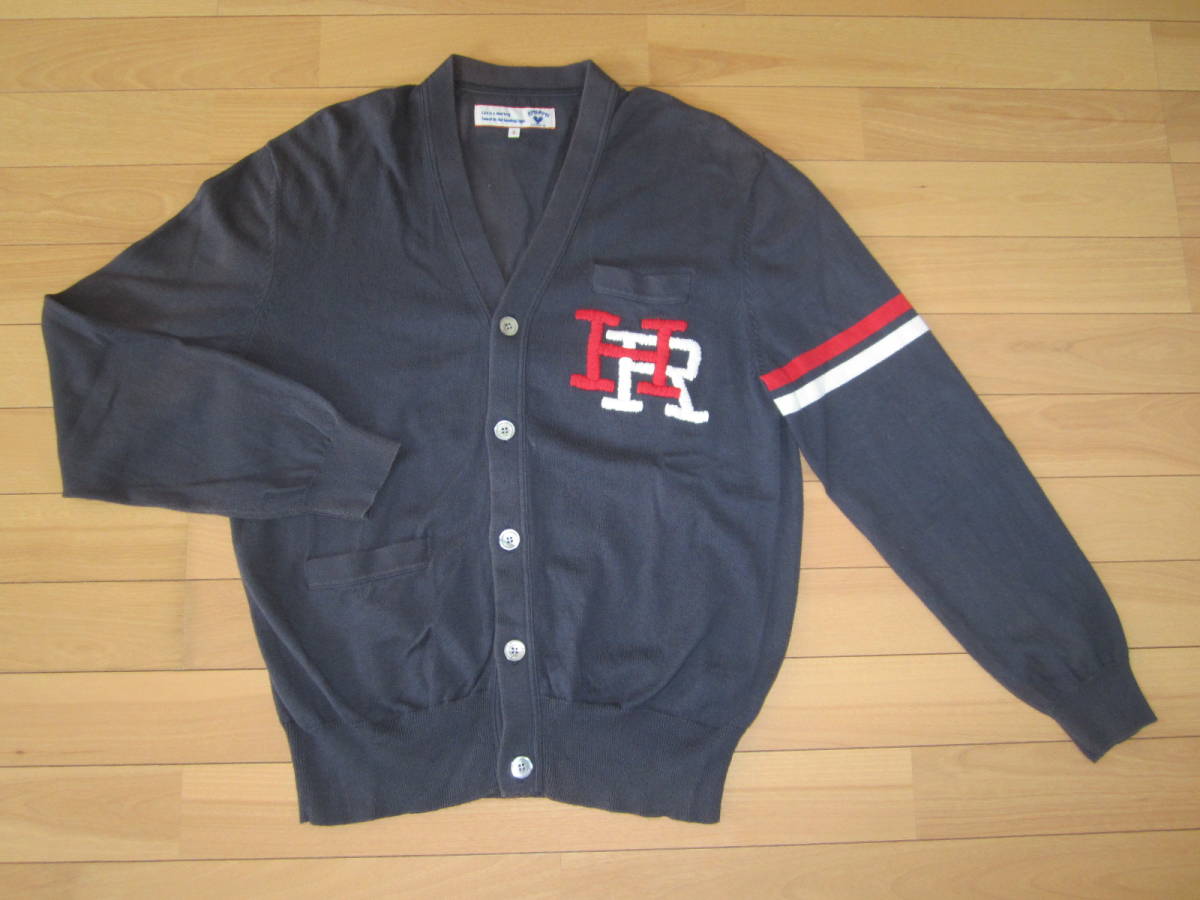 ★「旅は人生の道標」 by聖林公司 左胸レター刺繍&左袖ライン 綿ニットカーディガン★紺size3★拍卖