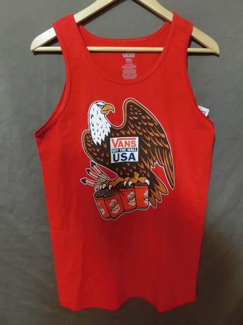 USA購入 人気アメカジ バンズ【VANS OFF THE WALL USA】アメリカ国鳥ハクトウワシ【白頭鷲】イラストプリント タンクトップUS S 赤拍卖