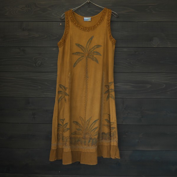 ★India BOUTIQUE★レーヨンワンピース★ツリー柄★ブラウン★F(Mサイズ相当)拍卖