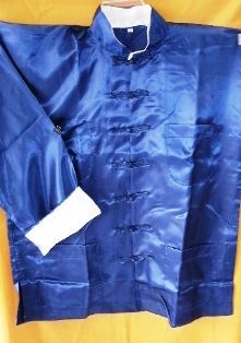 ★太極拳用2サテンシルクカンフー服上下★青XXL拍卖