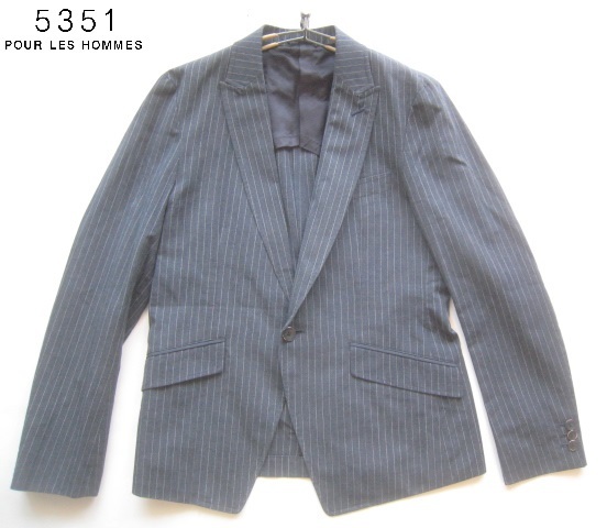 美品日本製!!5351プールオム 5351POUR LES HOMMES*春夏モデル 4者混 ストライプ柄1つボタンジャケット 2 実寸M チューブジャケット拍卖