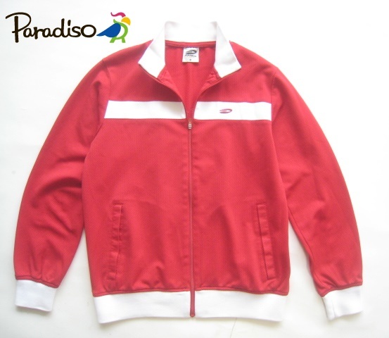 【セール】美品!!パラディーゾ Paradiso*バックロゴプリント メッシュZIPジャケット M 赤×白拍卖
