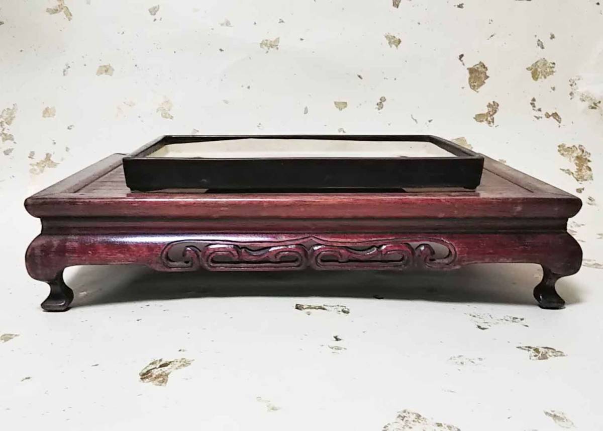 盆栽鉢 中国鉢「落款:なし」 1970~80年代入荷 ※ 均釉切立切足長方浅鉢 ≒幅308mm x 奥行195mm x 高さ31mm(足含む)拍卖