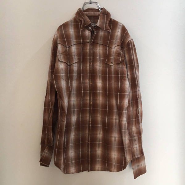SEMANTIC DESIGN/セマンティックデザイン 長袖チェック ウエスタンシャツ ブラウン茶 Mサイズ拍卖