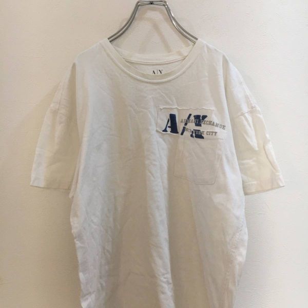 デザイン加工ARMANI /アルマーニ 半袖胸ポケット付きTシャツ アルマーニ ホワイト白 Sサイズ拍卖