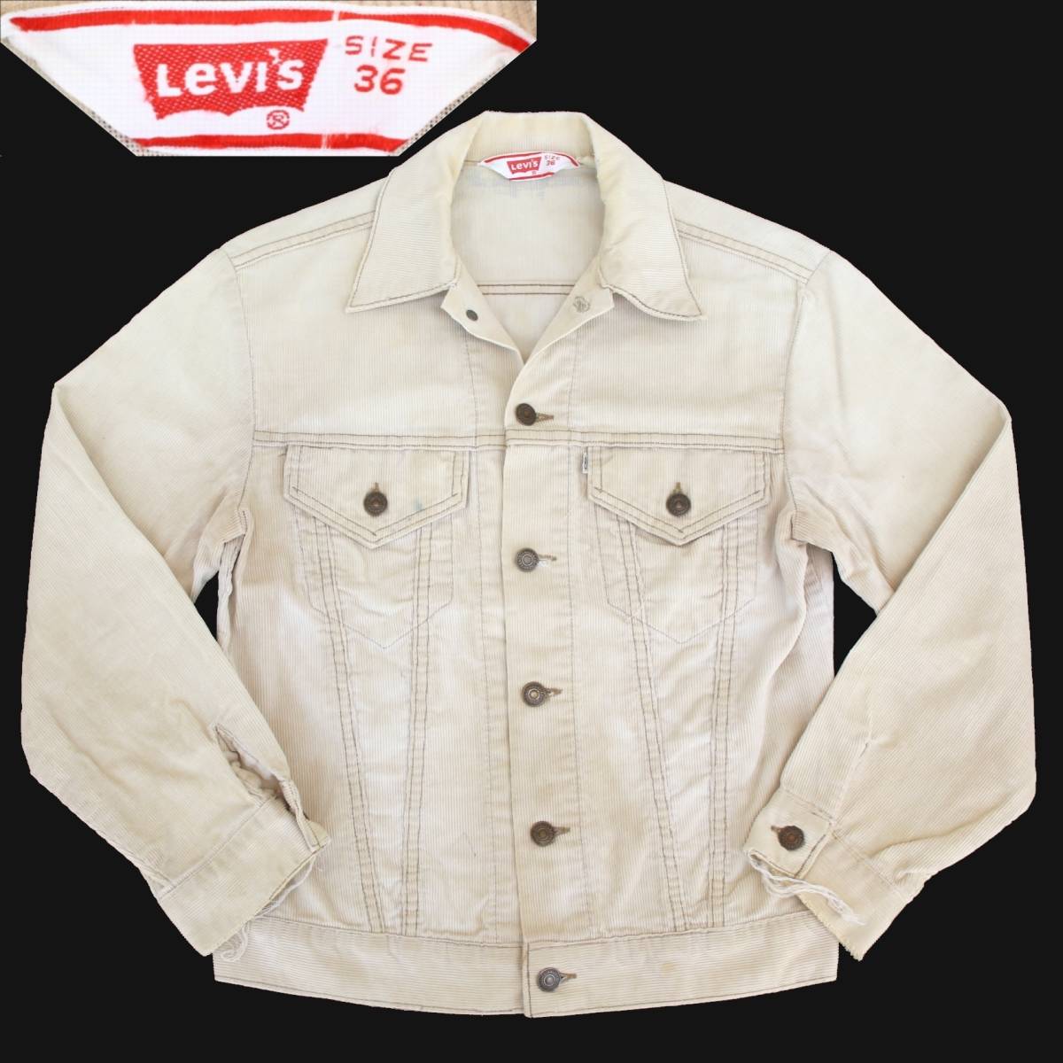 (31640)70s LEVISリーバイス70505-1523コーデュロイ ジャケットMADE IN USA 36(米国製ベージュ三角タグ ヴィンテージ70年代サードフォース)拍卖