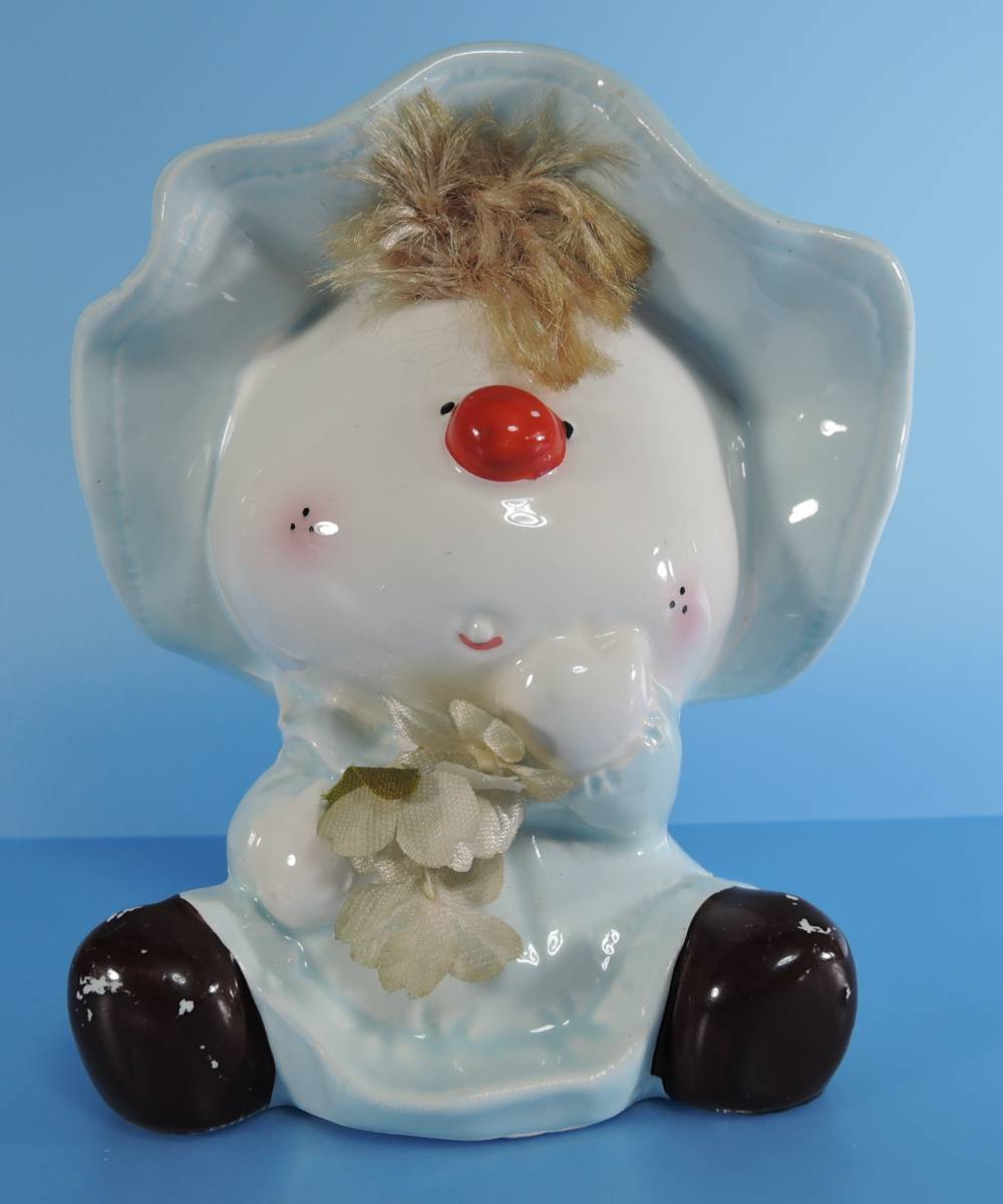 ☆H01 昭和レトロ■KT 加藤工芸 花を持った赤ん坊 貯金箱 陶器製■検索/水森亜土・内藤ルネ拍卖