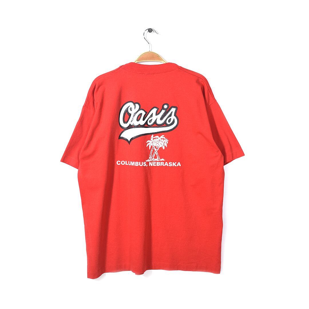 【送料無料】90s フルーツオブザルーム OASIS パームツリー USA製 シングルステッチ ヴィンテージTシャツ 赤 XL 古着 アメカジ @BZ0051拍卖