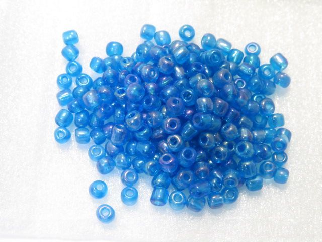 ガラスビーズ 虹色タイプ(L) 3.5x4mm 青2 ブルー2 約50個拍卖