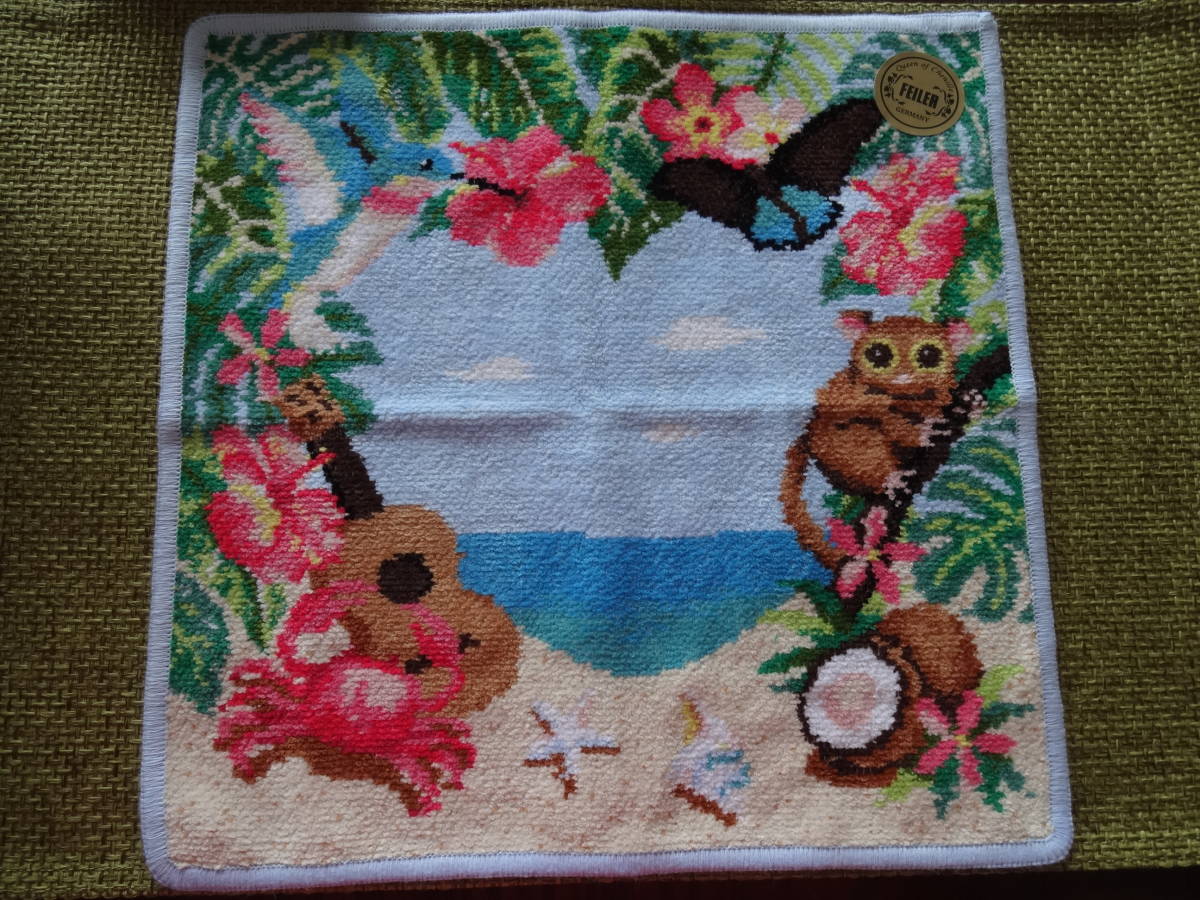 箱入り フェイラーFEILER★新品未使用ハンカチ大判30㎝*30㎝ウォッシュ タオル☆トロピカルワールド オンザビーチ パラダイスプランツ拍卖