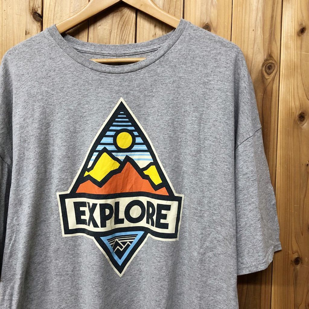 アメリカ古着 /半袖Tシャツ ロゴTシャツ トップス プリントTシャツ EXPLORE グレー 海外輸入 アメカジ USA古着 大きいサイズ拍卖