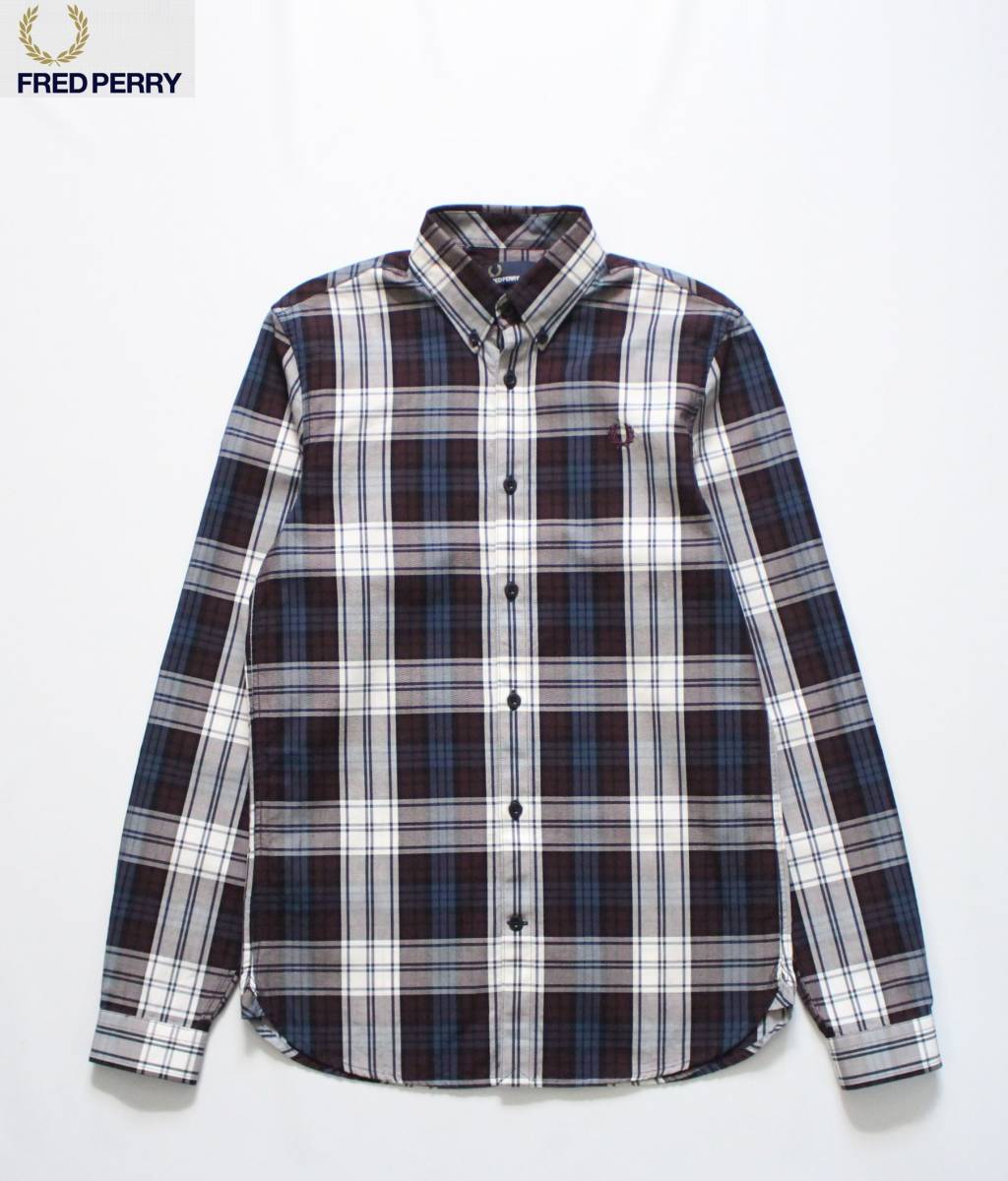 【 FRED PERRY フレッドペリー 】BOLD TARTAN CHECK SHIRT ボールド タータンチェック BD 長袖シャツ XS M2567 定価\14,000 コットン拍卖