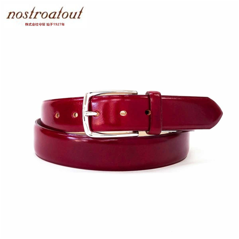 ベルト日本製メンズ レッド ビジネスベルト ステッチレス カット調整可 牛革 守屋 nostroatout ノストロアトゥー NA-6120122RED拍卖
