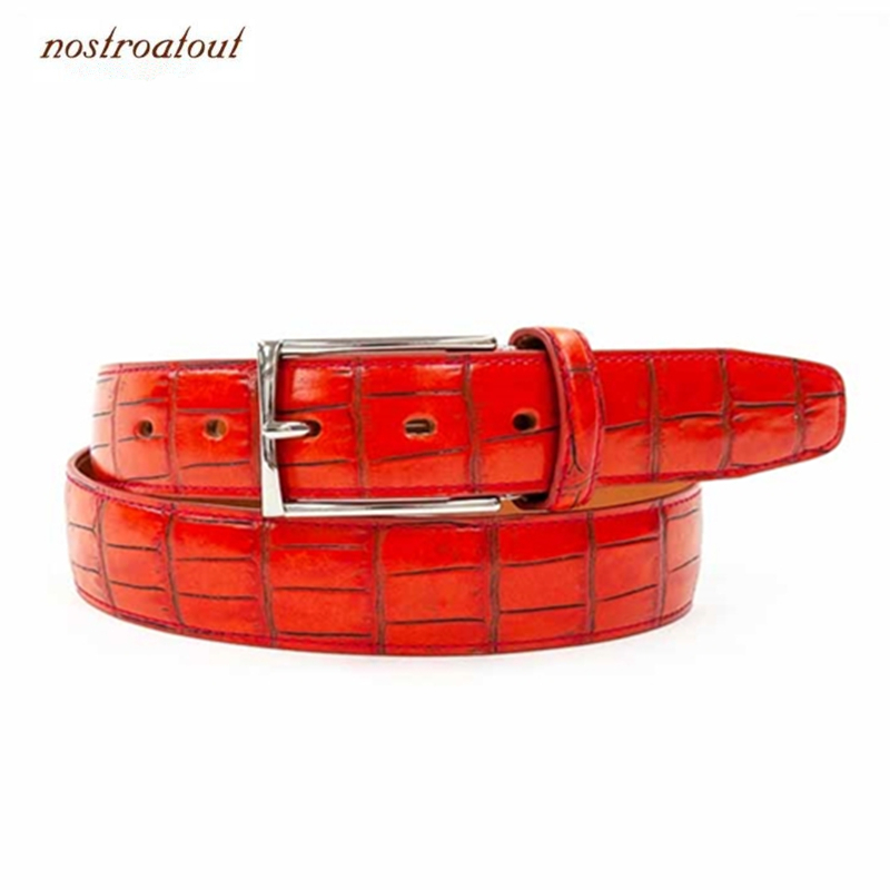ベルト日本製メンズ レッド クロコダイル型押しベルト カット調整可 牛革 守屋 nostroatout ノストロアトゥー NA-7120122RED拍卖
