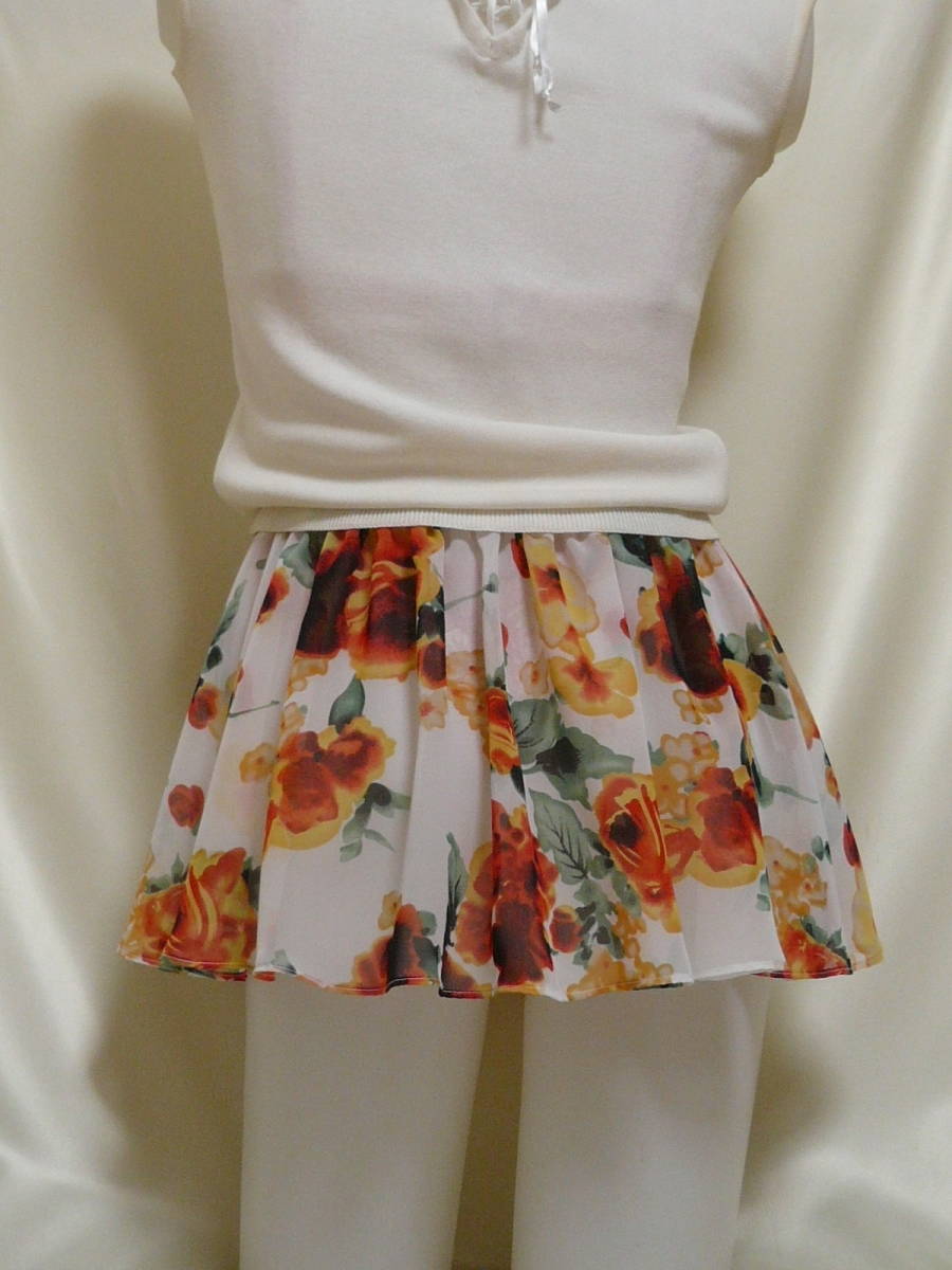 ♪♪白地オレンジ色お花柄の超マイクロミニ☆鮮やかシースルー^^♪♪ 拍卖