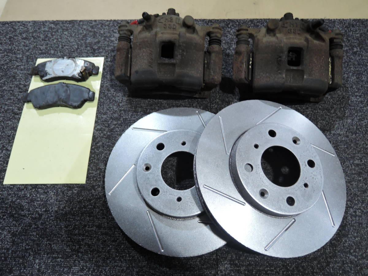 即決/即納 GD2 フィット 1.3A 研磨済 スリット加工品 フロント ブレーキローター キャリパーセット (検 ディスクローター スリットローター拍卖