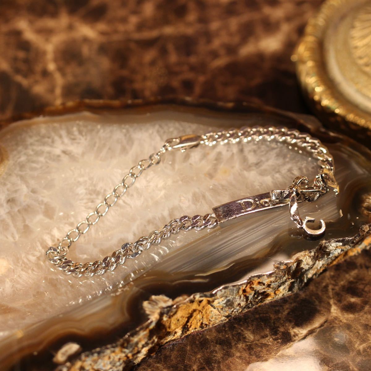 Christian Dior LOGO PLATE RIBBON DESIGN CHAIN BRACELET/クリスチャンディオールロゴプレートリボンデザインチェーンブレスレット拍卖