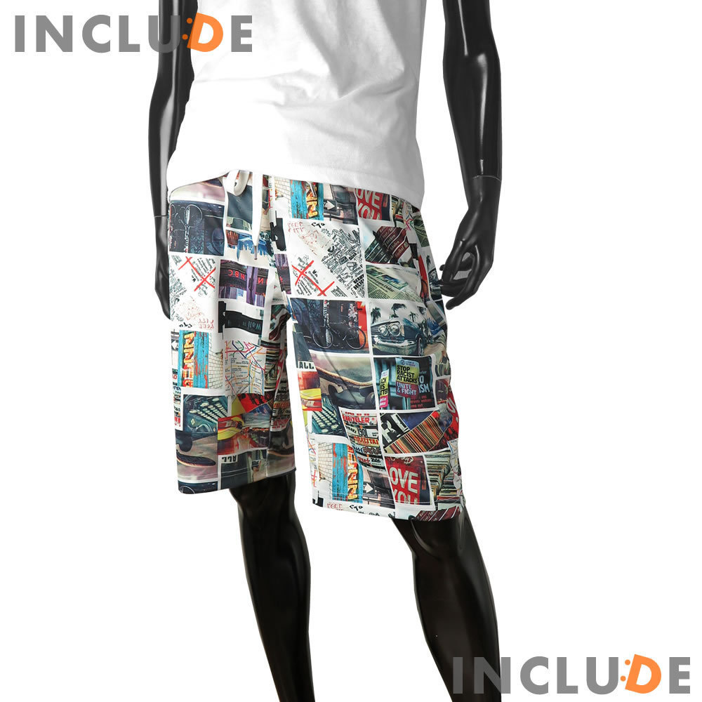 ショートパンツ ハーフパンツ メンズ 総柄 フォト プリント 父の日 サブウェイ マップ オールドアメリカ L 白 送料込 クリックポスト拍卖
