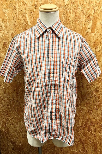 タケオキクチ 【日本製】 TAKEO KIKUCHI シャツ チェック柄 胸ポケット付き レギュラーカラー 半袖 綿100% 2 オレンジ×ブルーなど メンズ拍卖