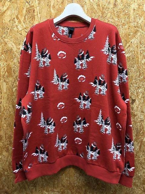 エイチアンドエム H&M スウェットシャツ 裏起毛 サンタクロースとモミの木 トレーナー カットソー 長袖 綿×ポリ XL レッド 赤 メンズ拍卖