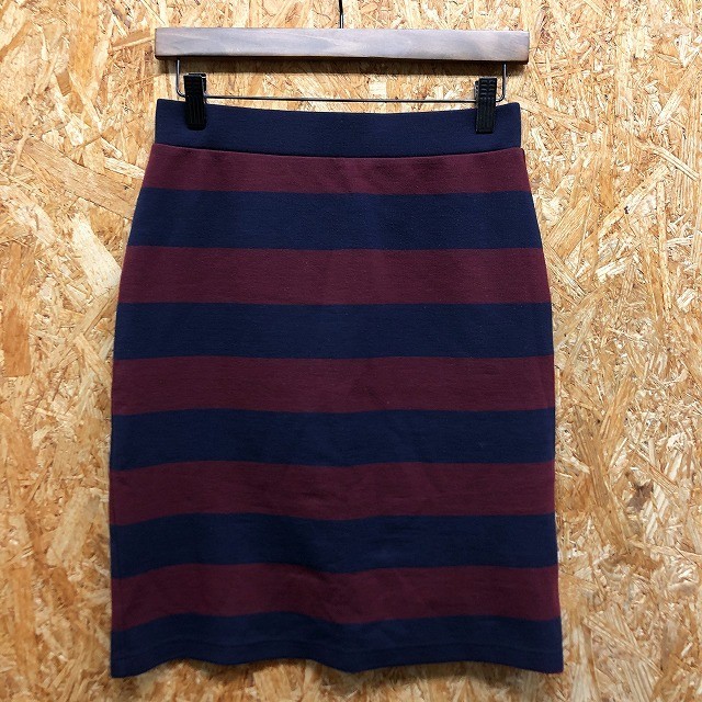 スピックアンドスパン Spick&Span カットソスカート ボーダー アクリル×ポリエステル×毛×ポリウレタン ボルドー×ネイビー レディース拍卖