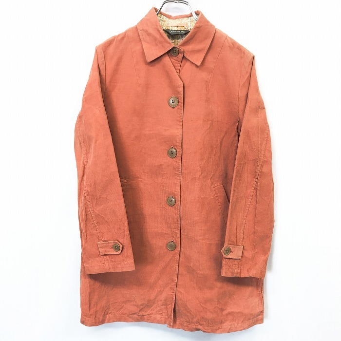 ラピスビームス LAPIS BEAMS 細畝 コーデュロイ シャツコート バティック風の花柄裏地 長袖 日本製 綿100% 38 サーモンピンク系 レディース拍卖