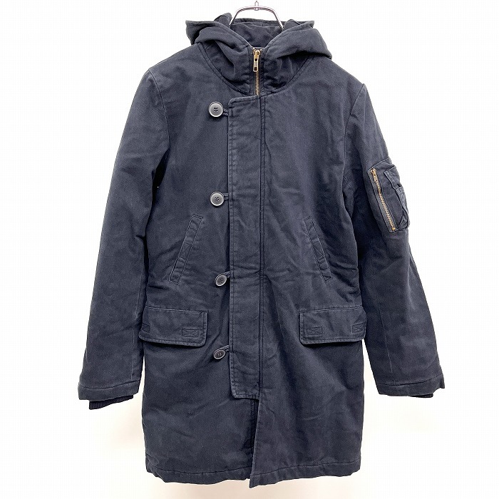 フリーズショップ FREE'S SHOP 中綿 パデットコート パーカー ボタン×ジップ留め 無地 長袖 綿100% コットン M ネイビー 紺 レディース拍卖