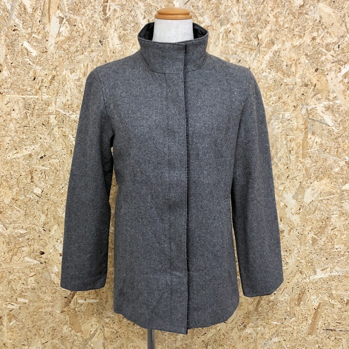 インディヴィ 【日本製】 INDIVI 若干薄手 メルトンジャケット 裏地付き ジップ留め 長袖 ウール×ナイロン 38 メランジグレー レディース拍卖