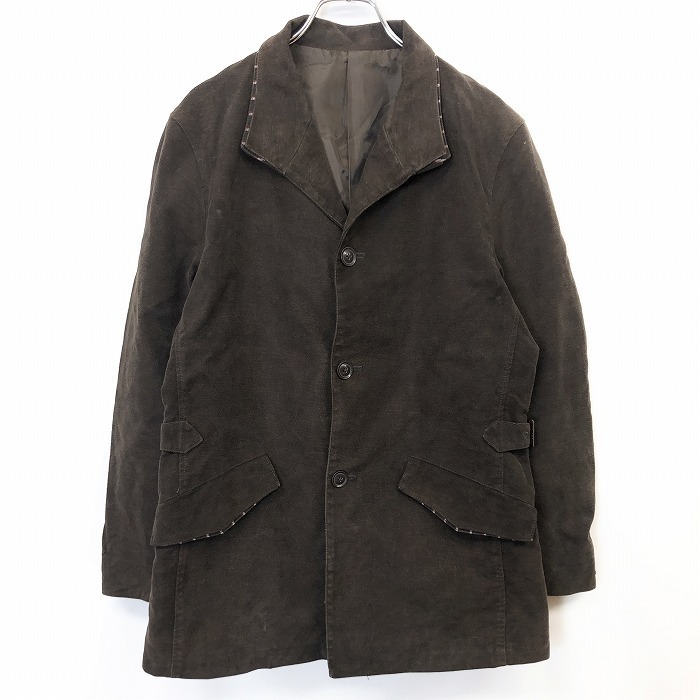アーヴェヴェ a.v.v HOMME オープンカラー ピーチ起毛 ジャケット ハーフコート 裏地付き 一部ストライプ 綿100% 48 ダークブラウン メンズ拍卖