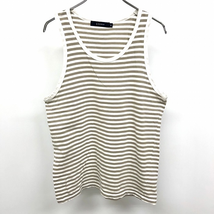 レイジブルー RAGEBLUE タンクトップ カットソー マリンボーダー Uネック 綿100% コットン M ホワイト×ブラウンベージュ系 白 レディース拍卖