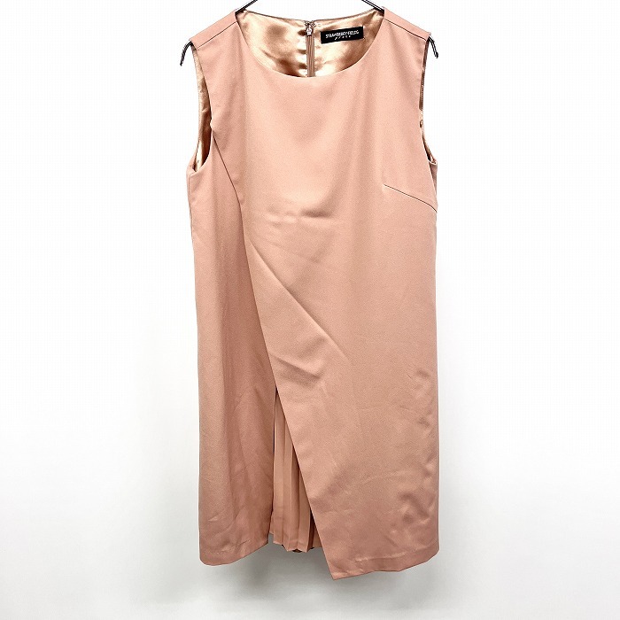 STRAWBERRY-FIELDS ノースリーブスリットワンピース 裏地付き 一部シフォン生地 無地 ポリなど ダークピンクベージュ系 レディース拍卖