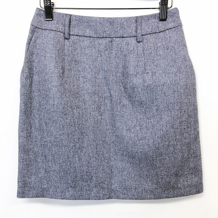 ヒアーズ HERE'S ストレートミニスカート 裏地付き 無地 ウエストにベルトループ ポリエステル100% M ヘザーネイビー 杢紺 レディース 女性拍卖