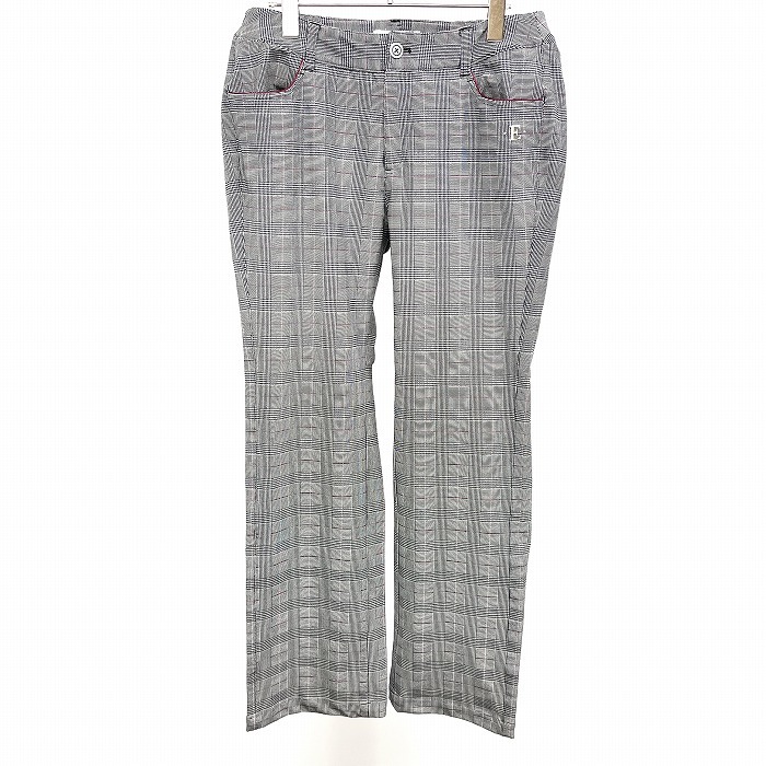 エピキュール ゴルフ EPICURE GOLF パンツ ストレート 強めのストレッチ グレンチェック 刺繍とストーン O XL 黒×白×赤系 レディース拍卖