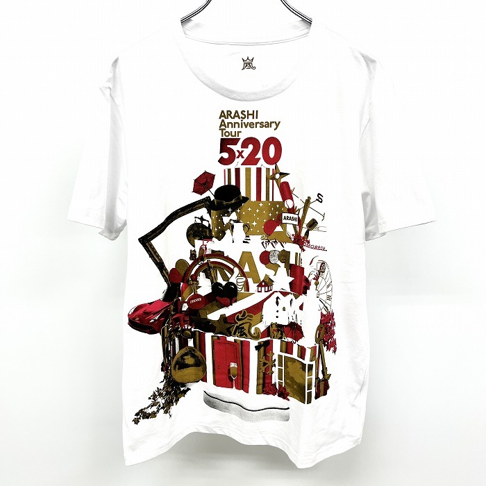 ジャニーズ事務所 Johnny & Associates Tシャツ ストレッチ 『ARASHI Anniversary Tour 5×20』 嵐 丸首 半袖 ホワイト 白 レディース拍卖