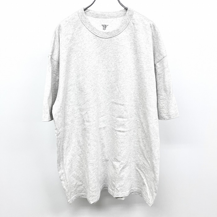 ノーティカ NAUTICA ロング丈 Tシャツ オーバーサイズ ビッグシルエット 右肩にロゴ刺繍 半袖 綿100% S 杢ホワイト(グレーMIX) 杢白 メンズ拍卖