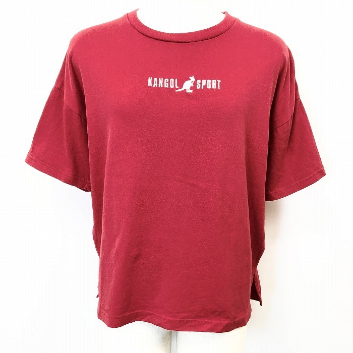 カンゴールスポーツ KANGOL SPORT 半袖Tシャツ カットソー ロゴ刺繍 裾サイドにスリット 丸首 服 綿100% F レッド 赤 レディース 女性拍卖