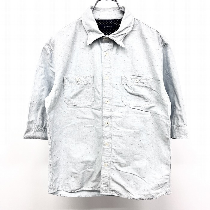 レイジブルー RAGEBLUE シャツ ワイヤー襟 カフスと襟にドット柄裏地 5分袖 綿×ポリ L 杢ネイビー(ネップ:マルチカラー) 杢紺系 メンズ拍卖