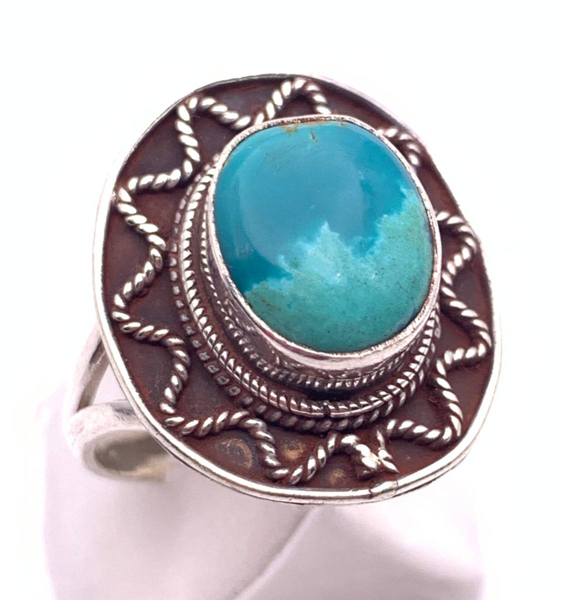 天然石ターコイズ アンティーク風 silver925リング☆ 17号拍卖