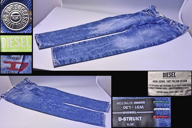 DIESEL ★ ディーゼル ★ デニム ★ 009MH STRETCH ★ D-STRUKT ★ イタリア製 ★ サイズ31 ★ グリーンレーベル ★ ダメージ加工 ★ 中古拍卖