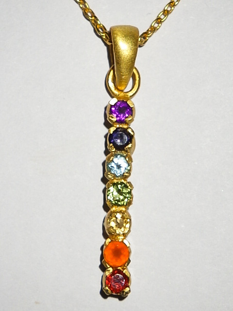 ★ブリリアントカット7チャクラストーン★ネックレスペンダント★シルバーゴールド18Kジュエリー★セブンチャクラヨガ★チェーン付 kamesan拍卖
