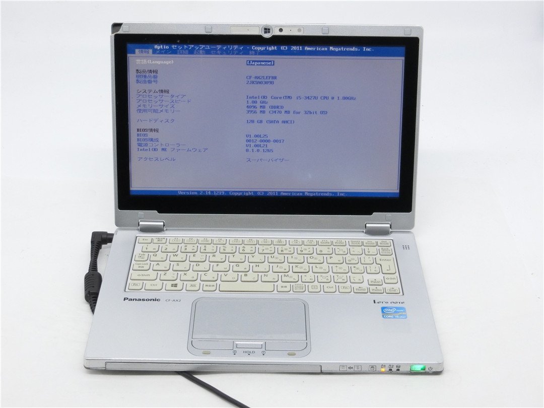 中古 Panasonic CF-AX2 3世代I5 4GB 128GB 13型 ノートパソコン BIOSまで表示 詳細不明 ジャンク扱い 拍卖
