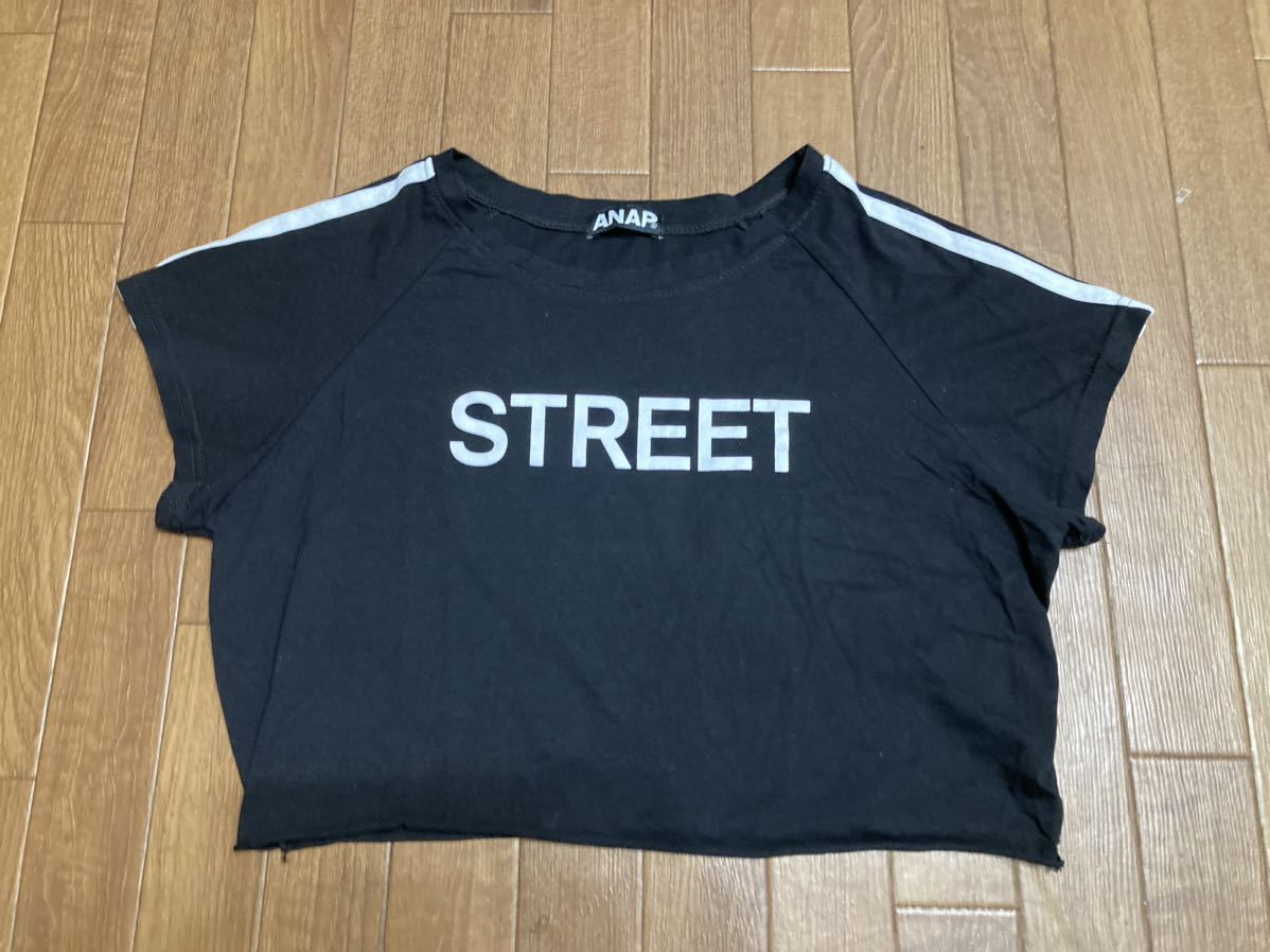 ANAP★ライン黒ショート丈チビTへそ出しTシャツ★F拍卖