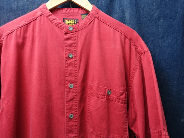 SALE USA 古着 ビンテージ 90'S FADED GLORY ノーカラー バンドカラー 半袖 無地 コットン シャツ / 90S 卸 ビッグ サイズ シルエット / 8拍卖
