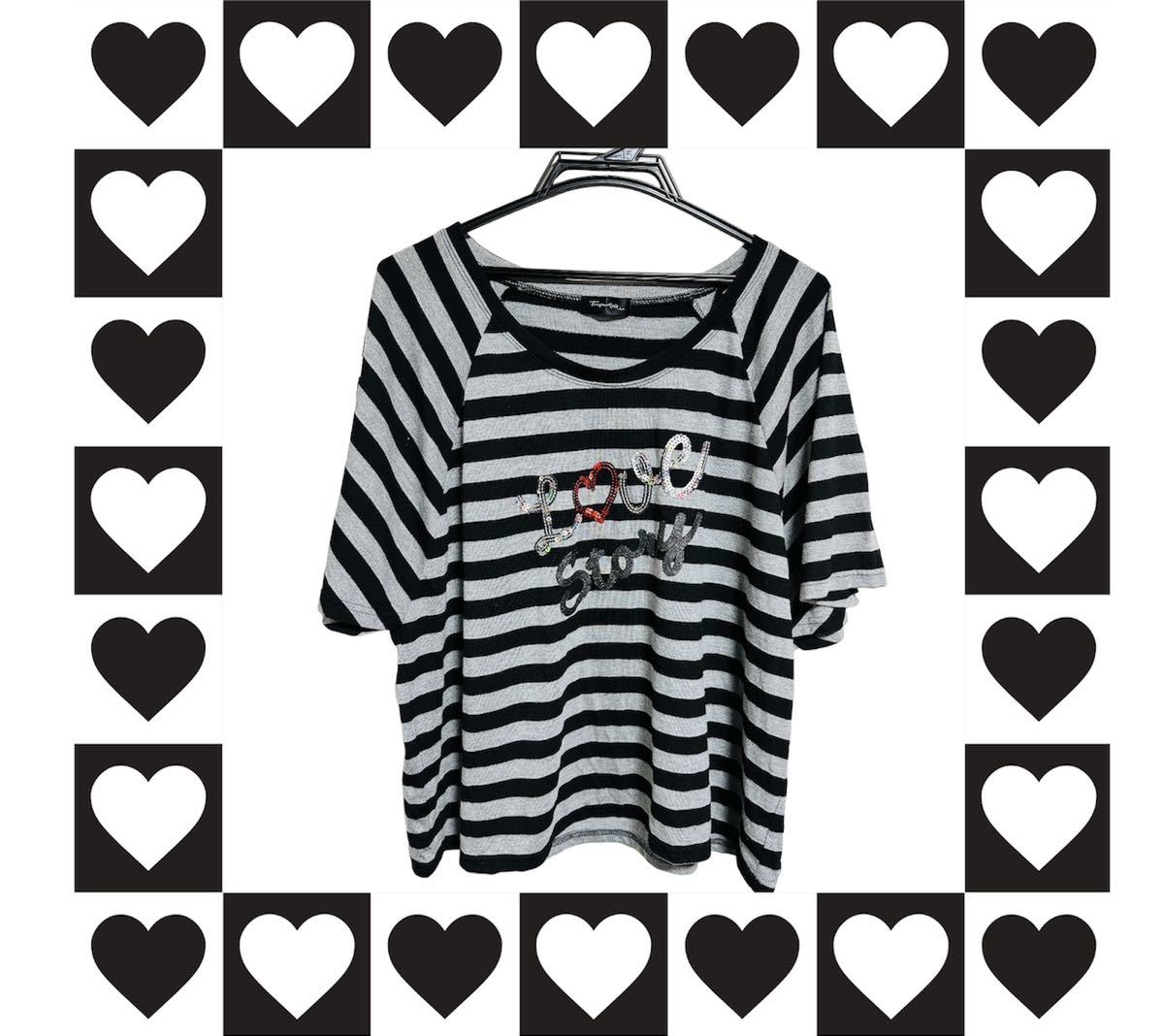 スパンコールLOVEオーバーサイズボーダーTシャツ♪~L~拍卖