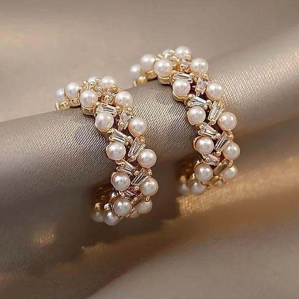 C型フープピアス ゴールド×ジルコニア ホワイト シルバー925 レディース アレルギー対応 シンプル おしゃれ 韓国 新品拍卖